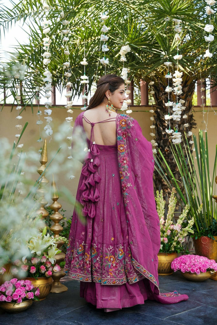 Royal Fuchsia Cruncy Silk Anarkali Suit Set