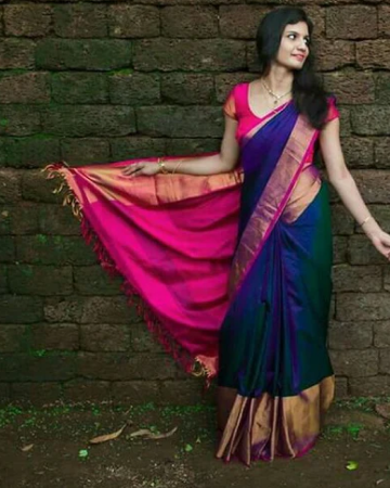 New Designer Pure Aura Cotton Silk Green Pink Saree With Extra Blouse in  Vijayawada at best price by Vastrame - Justdial