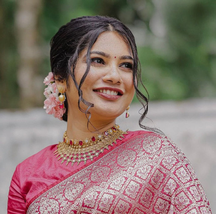 Royal Dark Red Jacquard Saree – Rich Woven Elegance for Weddings & Festive Wear