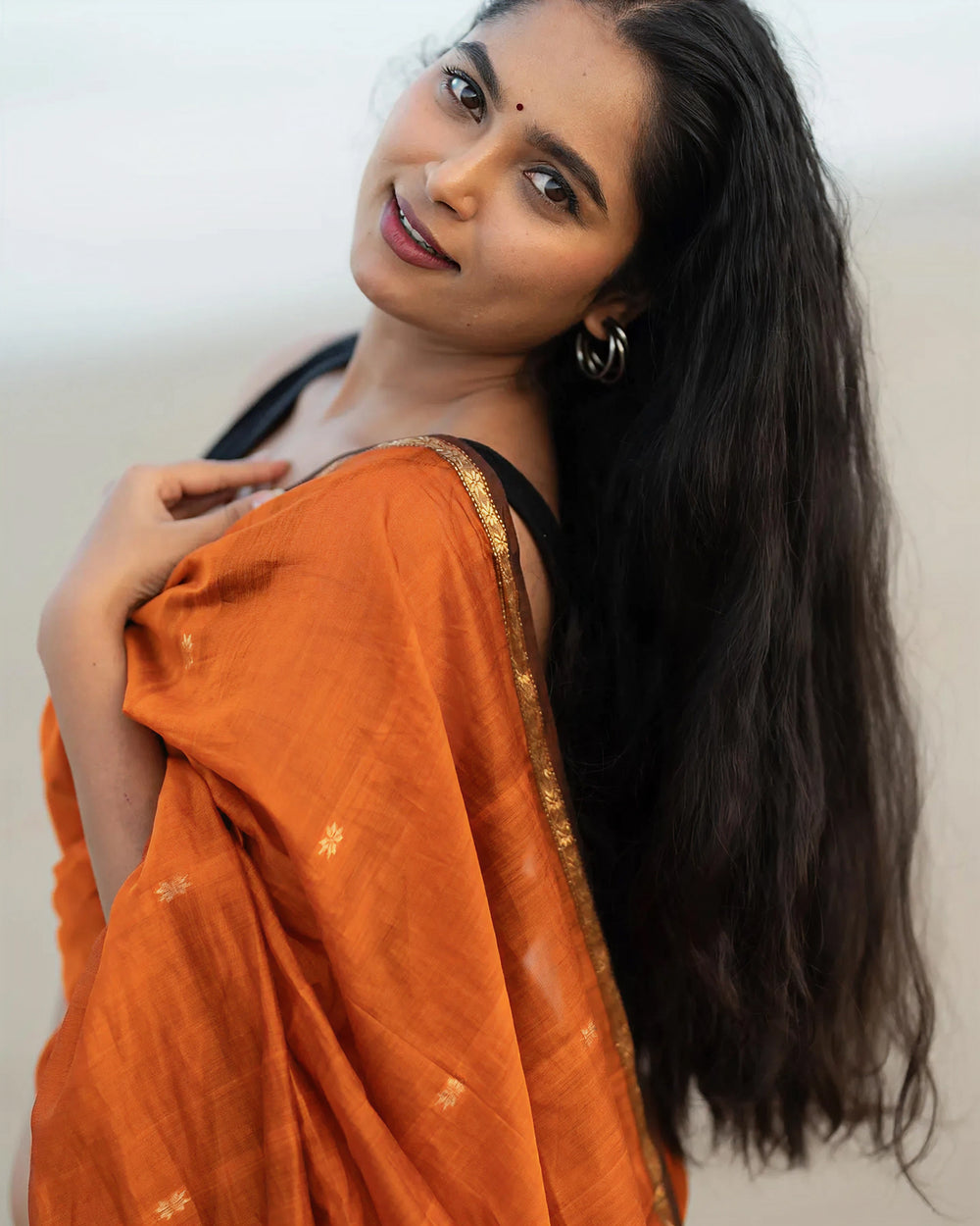 Orange Jacquard Saree