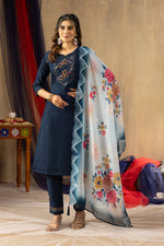 Aarohi Viscose Navy Blue Embroidered Kurta Pant Set