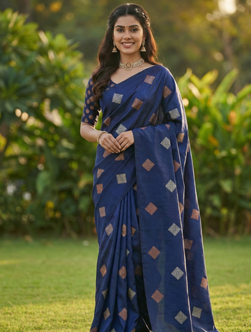 Navy Blue Jacquard Saree – Premium Elegant Saree for Festive & Formal Wear