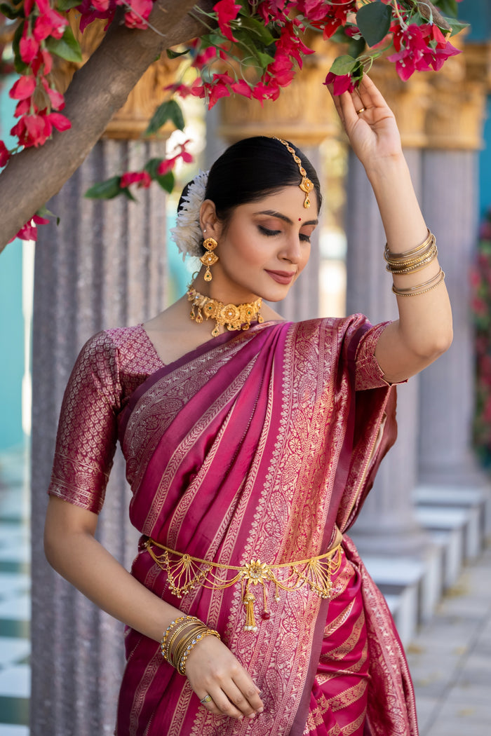 Premium Dark Pink Jacquard Saree for Festive & Party Elegance