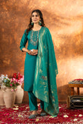 Meher Rama Green Marina Silk Embroidered Kurta Pant Set