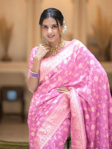 Blush Pink Jacquard Saree – Premium Woven Festive Wear for Graceful Traditional Style