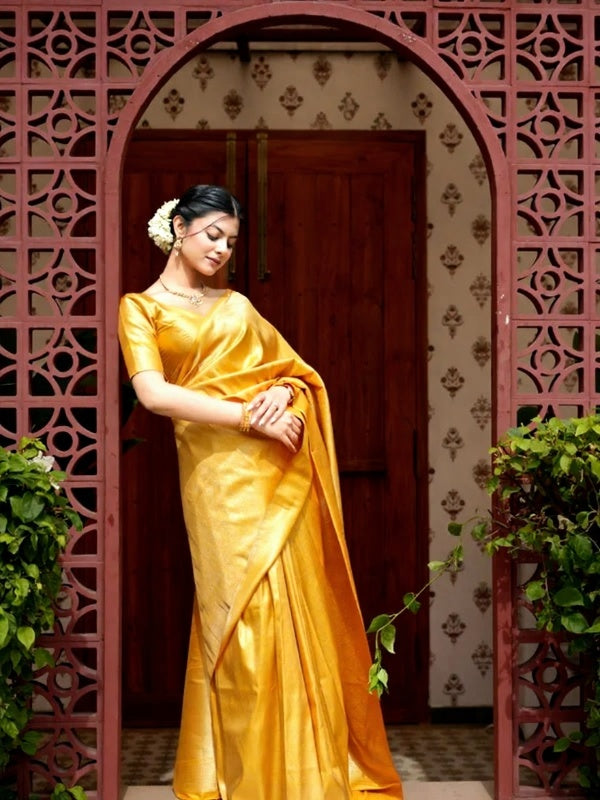 Sunshine Yellow Jacquard Saree