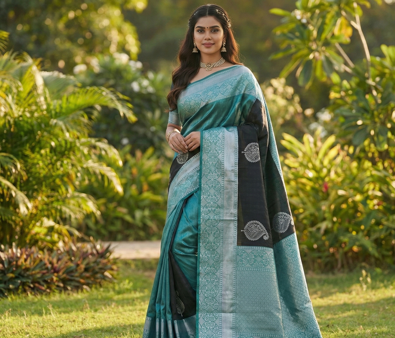 Tea Blue Jacquard Saree
