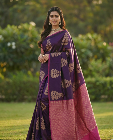 Dark Purple Jacquard Saree – Luxurious Woven Saree for Parties & Festive Occasions