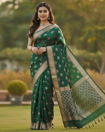 Green Jacquard Saree – Elegant Woven Saree for Festive & Special Occasions