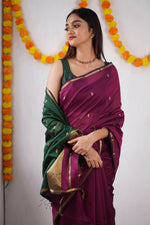 Wine Green Jacquard Saree