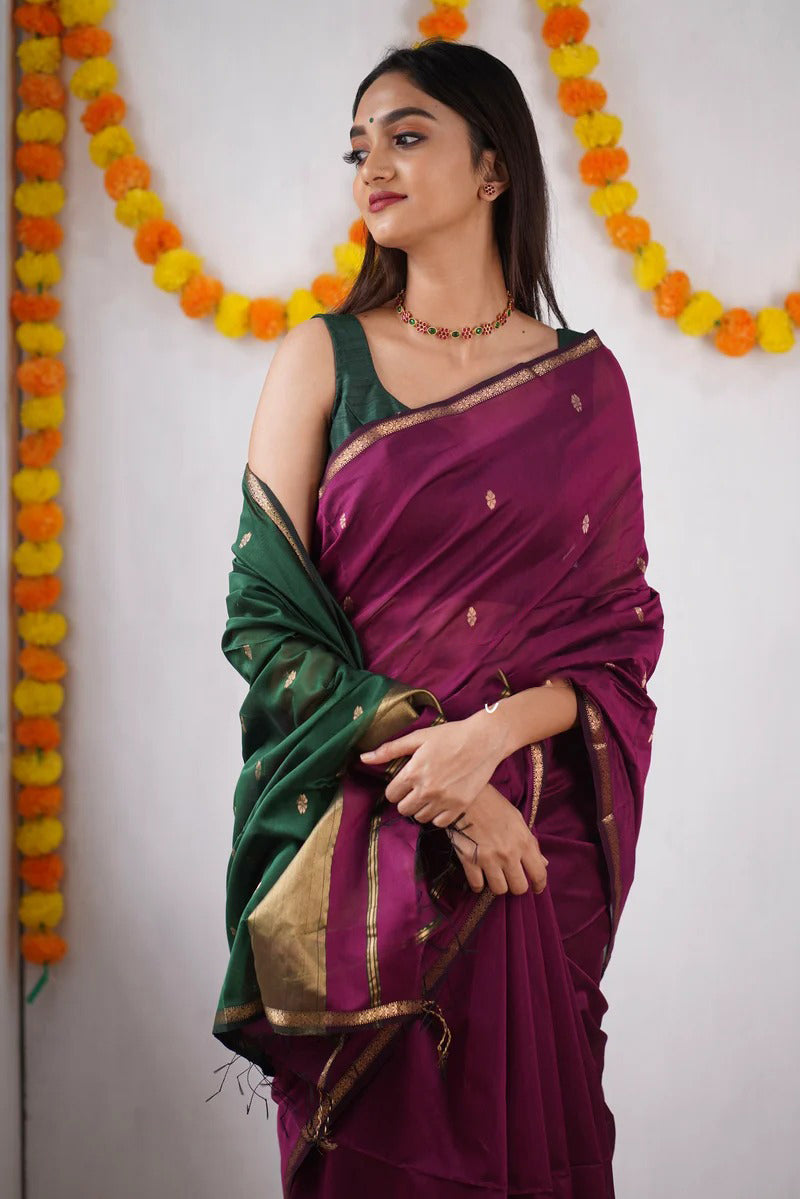 Wine Green Jacquard Saree