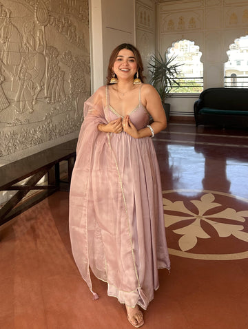 Dusty Pink Tabby Organza Anarkali Suit Set