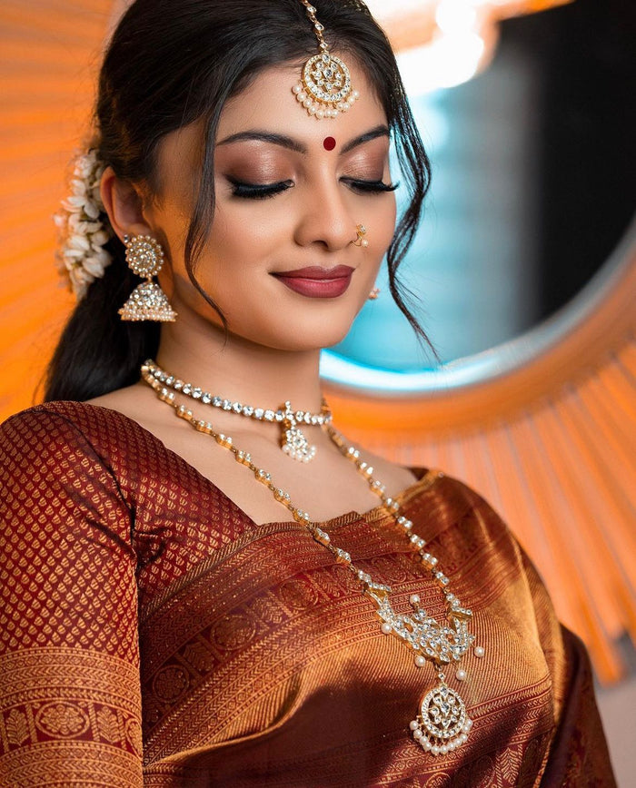 Elegant Brown Jacquard Saree for Timeless Ethnic Style