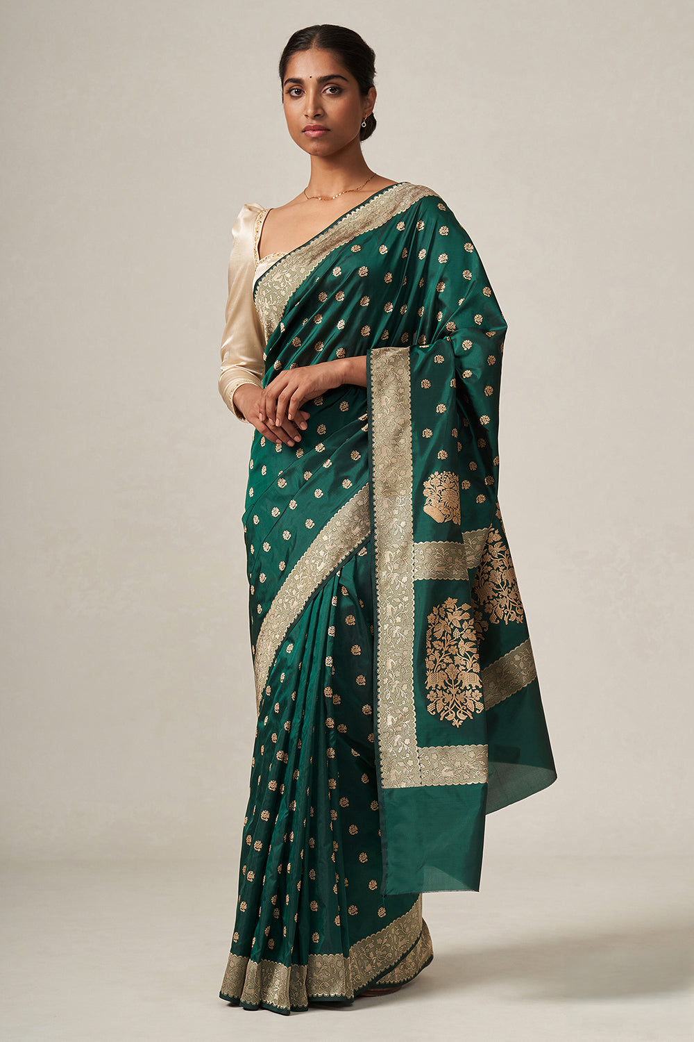 Bottle Green Jacquard Saree for Women