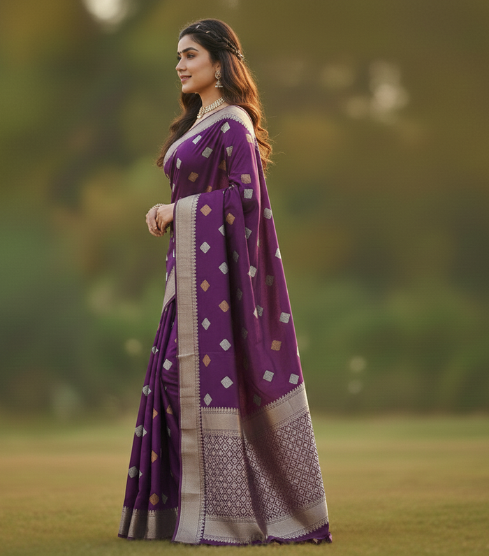 Wine Jacquard Saree – Elegant Woven Saree for Festive & Wedding Occasions