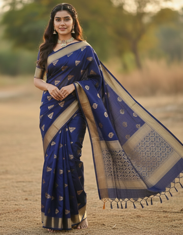 Blue Jacquard Saree – Elegant Woven Saree for Festive & Party Occasions