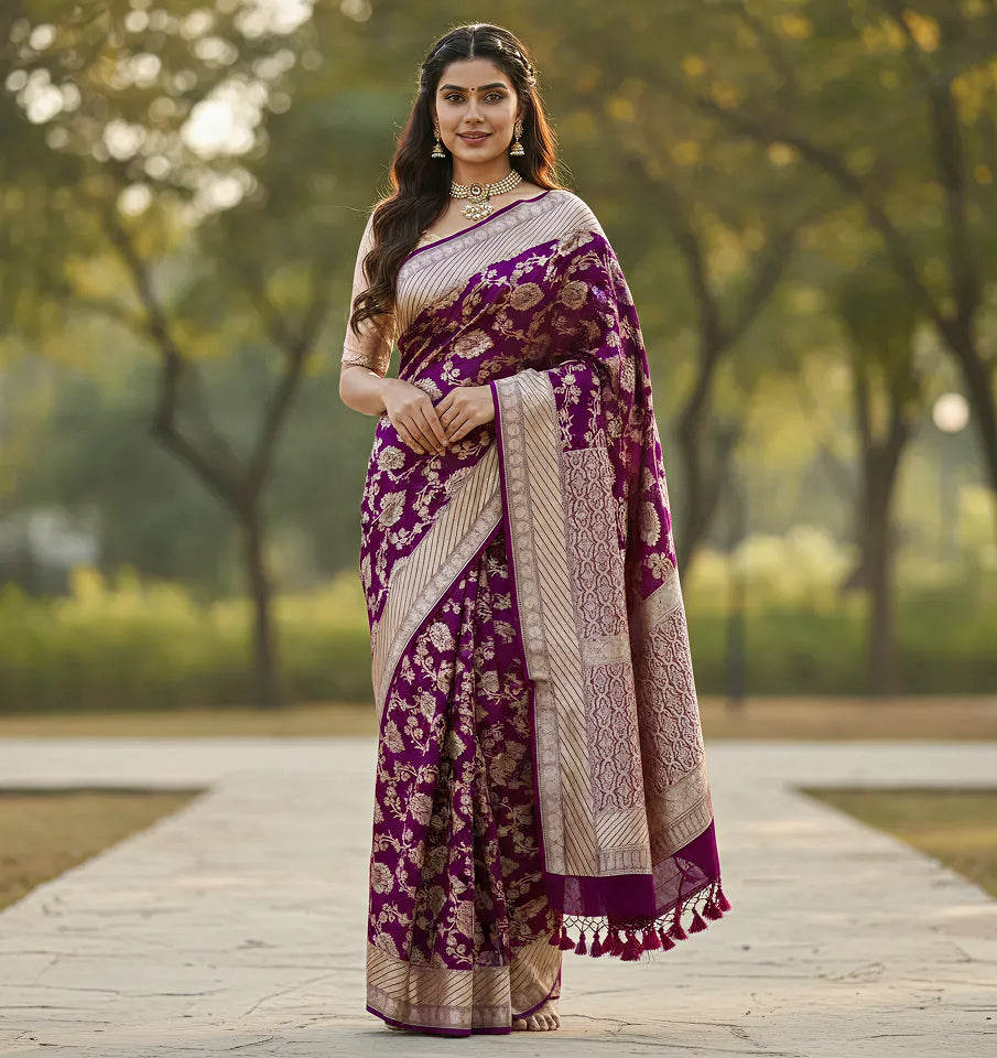 Regal Dark Purple Jacquard Saree