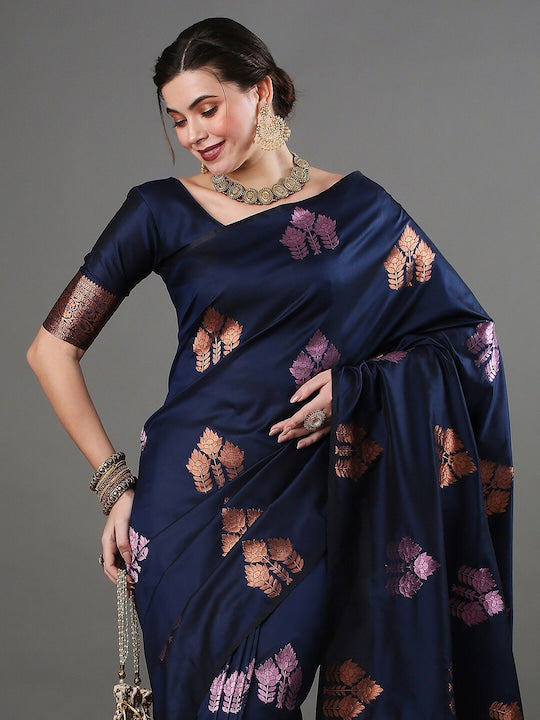 Navy Blue Jacquard Saree