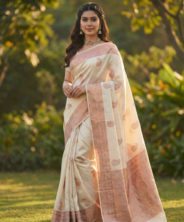 Off White Jacquard Saree – Timeless Elegance with Premium Detailing