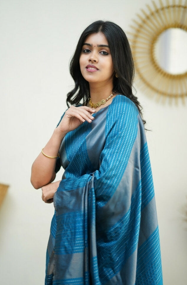 Sky Blue Jacquard Saree for Elegant Festive & Party Wear