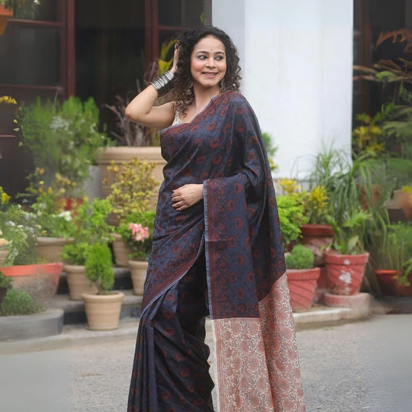 Elegant Navy Blue Jacquard Saree
