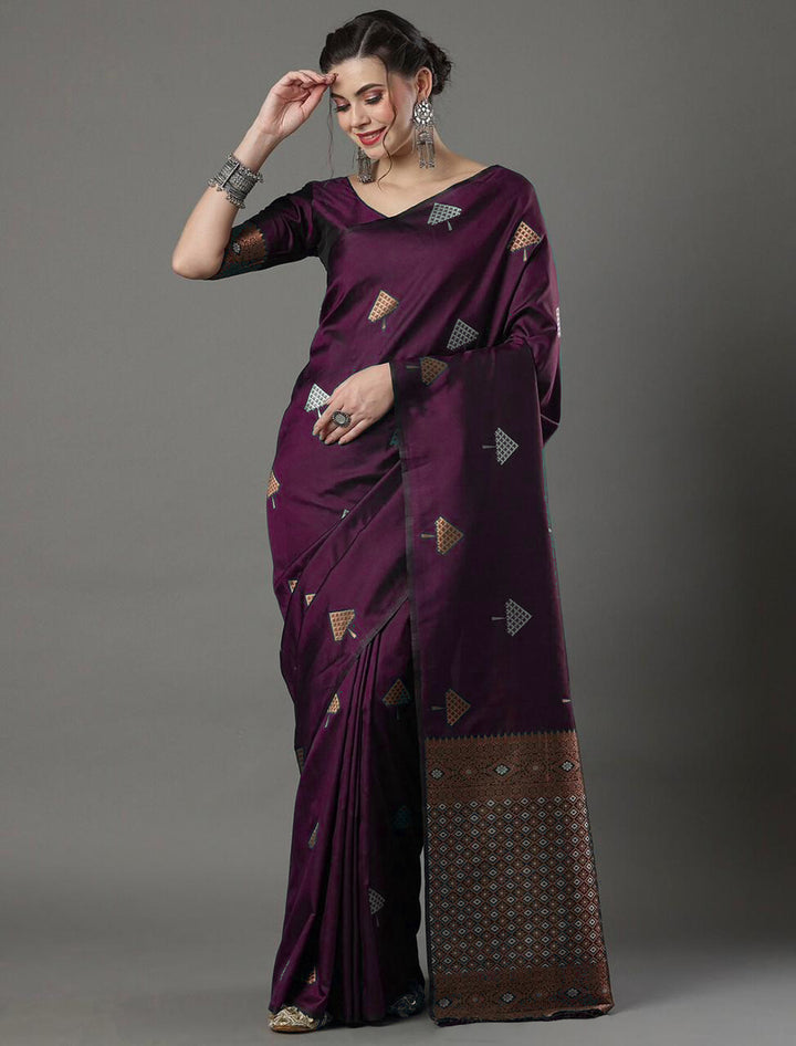 Elegant Wine Jacquard Saree