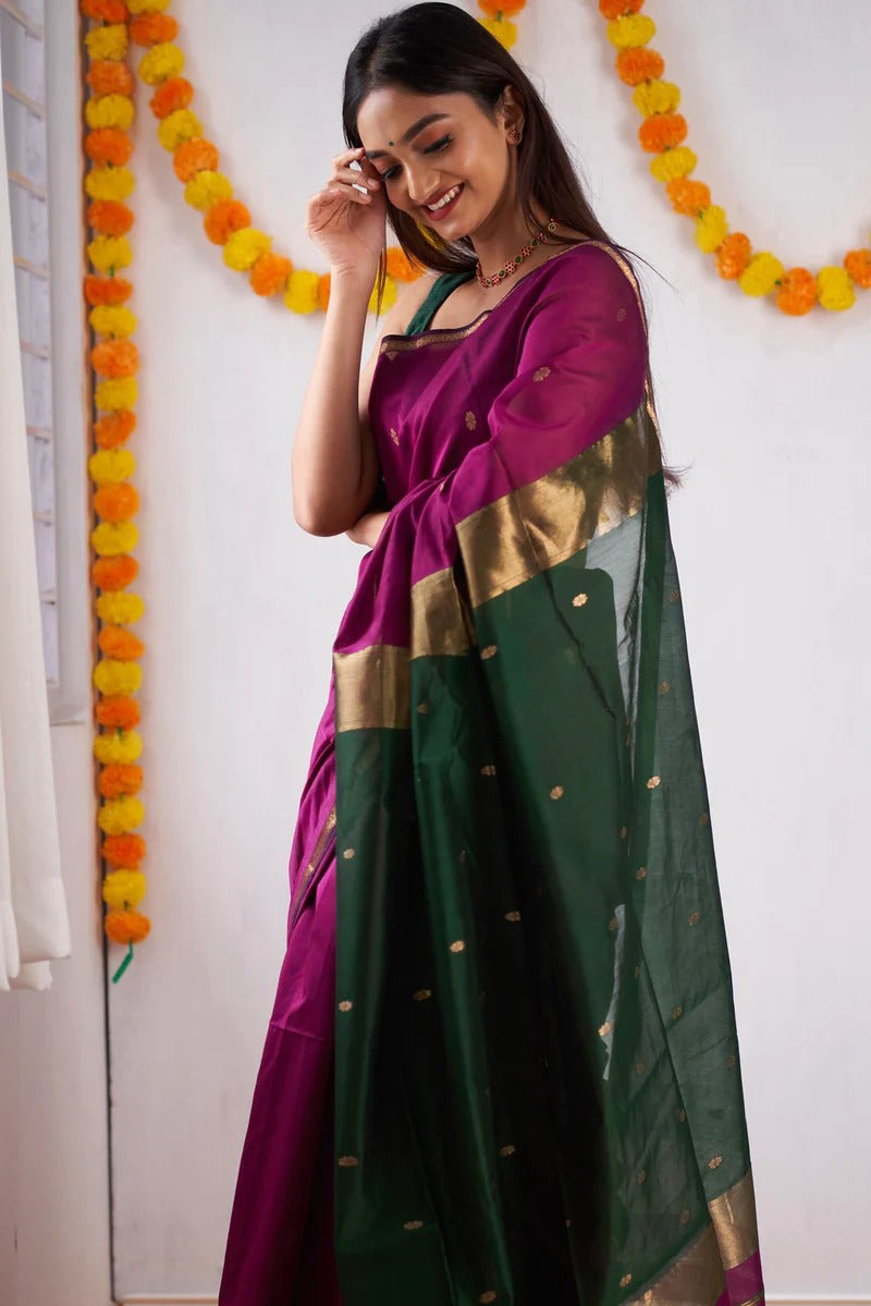 Wine Green Jacquard Saree