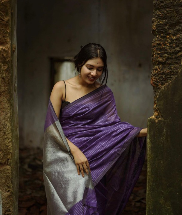 Purple Grey Jacquard Saree