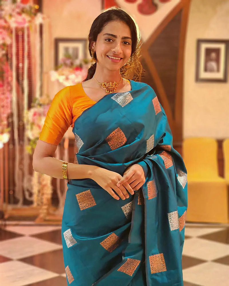 Elegant Tea Blue Jacquard Saree