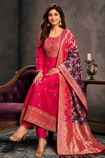 Banarasi Silk Anarkali Kurti Pant Dupatta Set