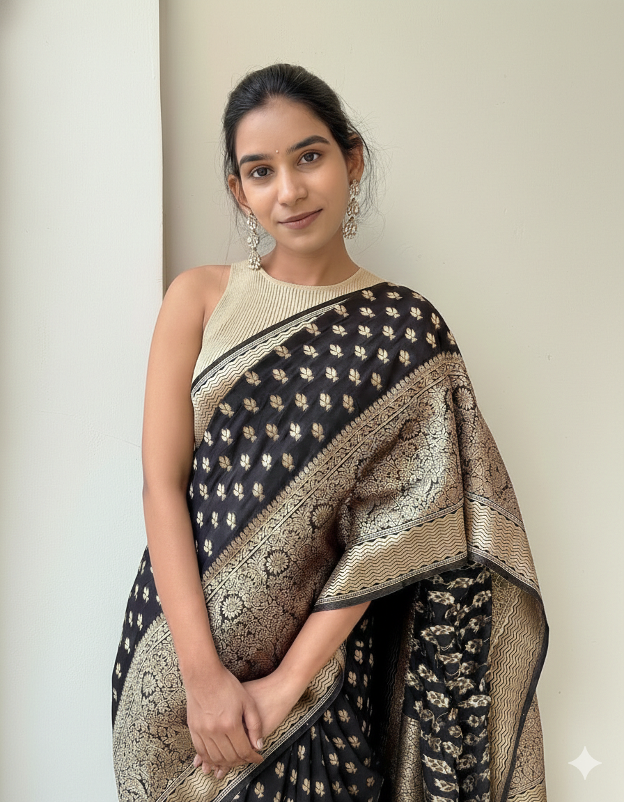 Elegant Black Jacquard Saree