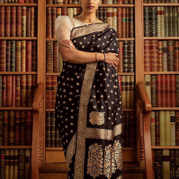Black Jacquard Saree for Women
