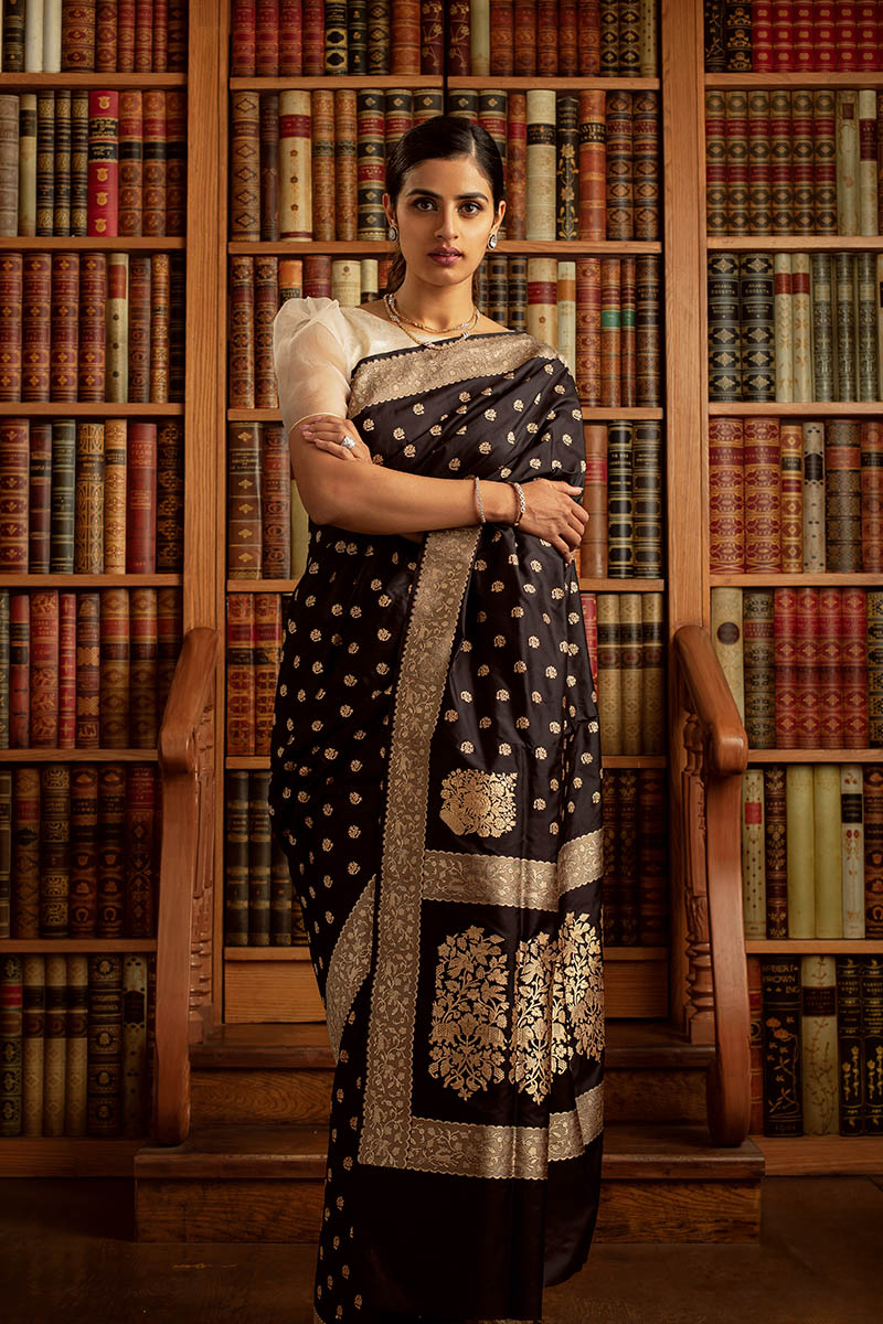 Black Jacquard Saree for Women