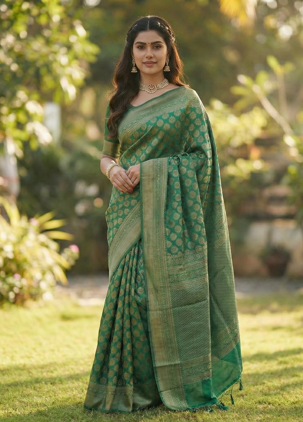 Mahendi Green Jacquard Saree