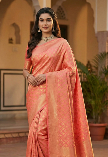 Graceful Pink Jacquard Saree – Premium Woven Design for Festive & Party Wear