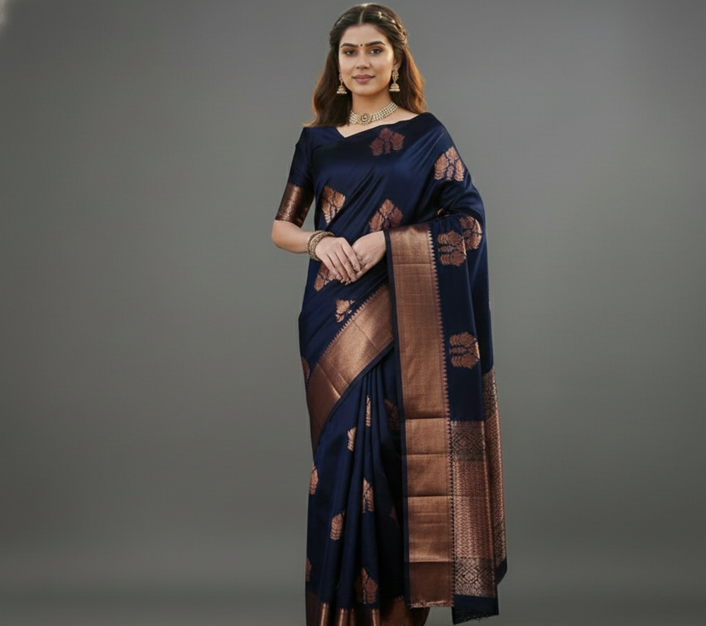 Navy Blue Jacquard Saree