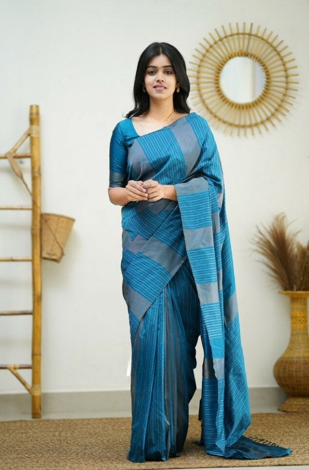 Sky Blue Jacquard Saree for Elegant Festive & Party Wear
