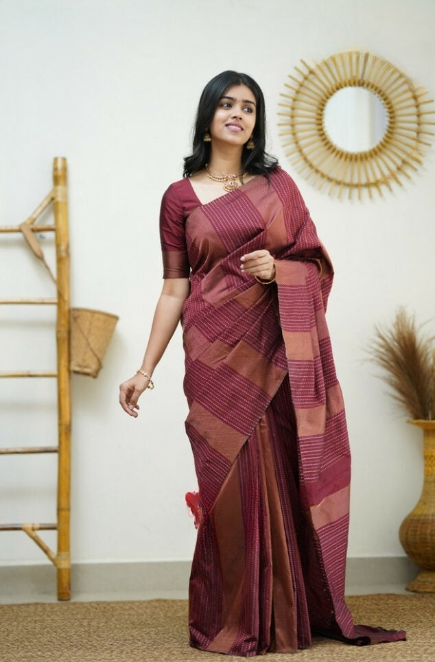 Elegant Maroon Jacquard Saree for Festive & Wedding Wear