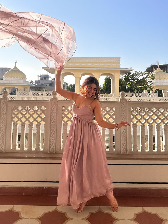 Dusty Pink Tabby Organza Anarkali Suit Set