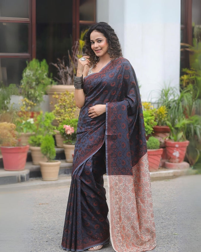 Elegant Navy Blue Jacquard Saree – Premium Festive & Party Wear