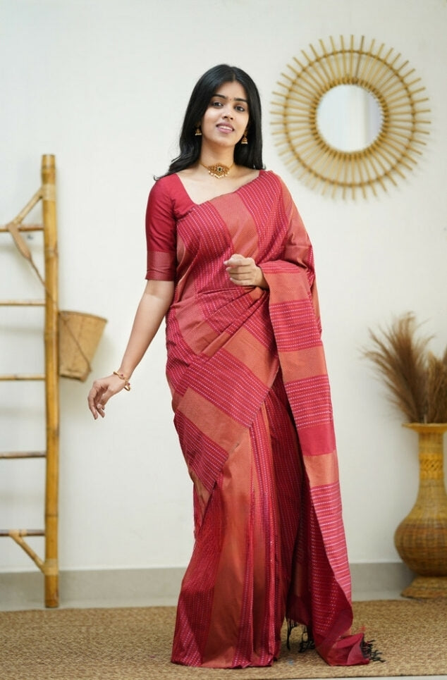 Luxurious Red Jacquard Saree