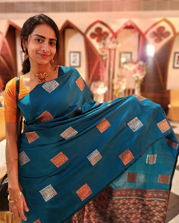 Elegant Tea Blue Jacquard Saree – Premium Indian Traditional Wear for Women