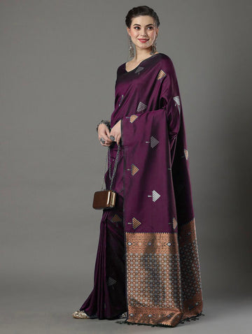 Elegant Wine Jacquard Saree – Premium Woven Saree in a Rich Festive Shade