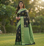 Black Green Jacquard Saree
