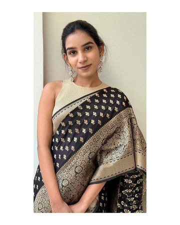 Elegant Black Jacquard Saree – Timeless Traditional Wear for Weddings & Parties
