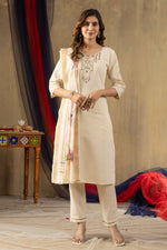 Off White Shimmer Gold Silk Embroidered Kurta Pant Set