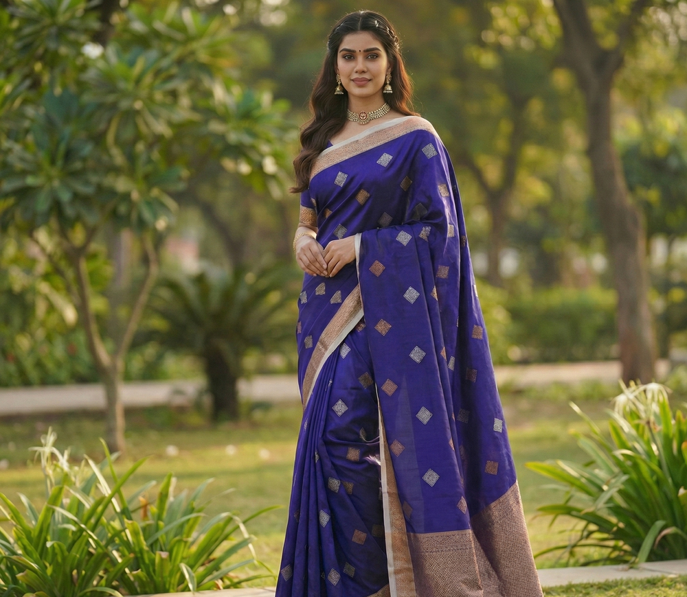 Royal Blue Jacquard Saree