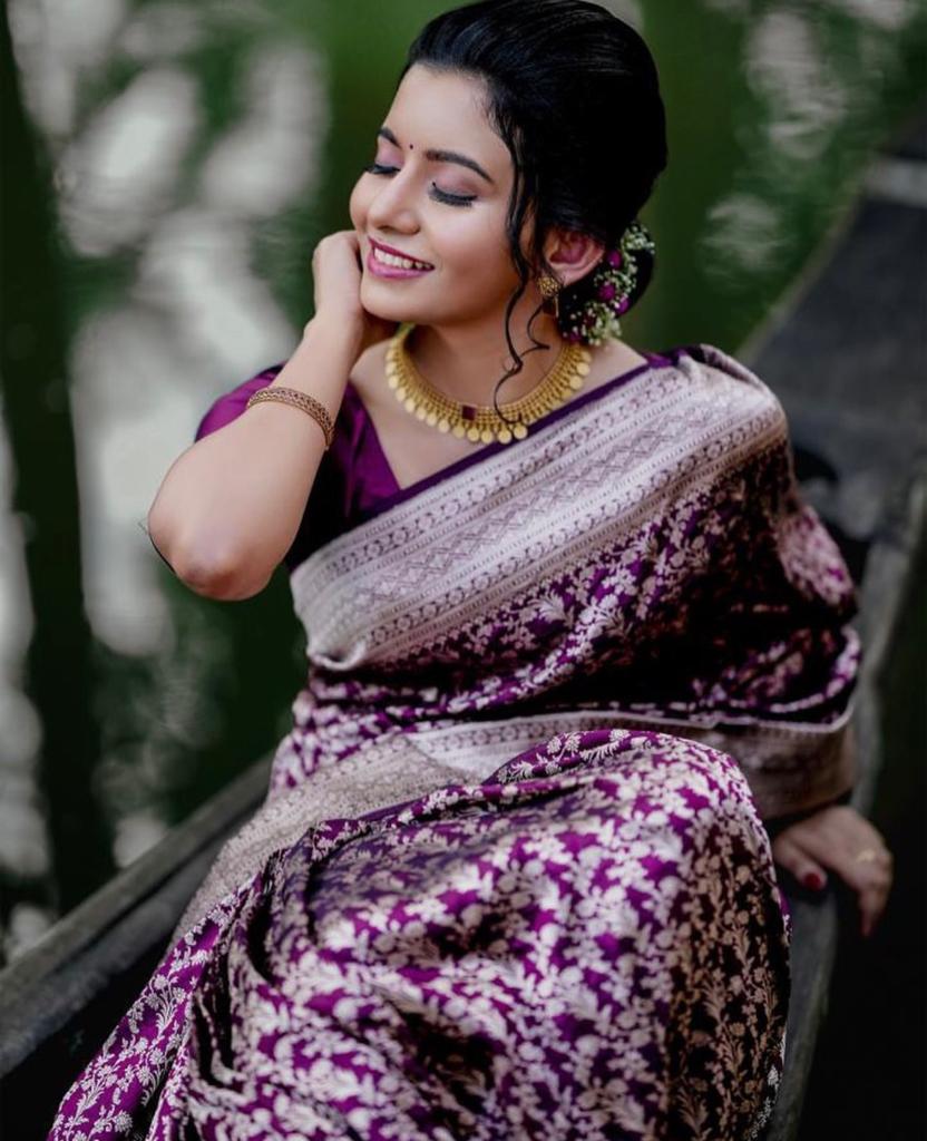 Luxury Dark Purple Jacquard Saree