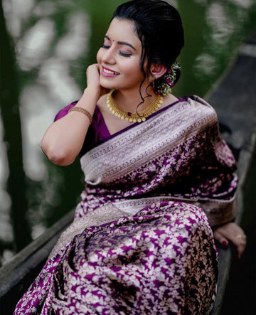 Luxury Dark Purple Jacquard Saree for Elegant Festive & Party Wear