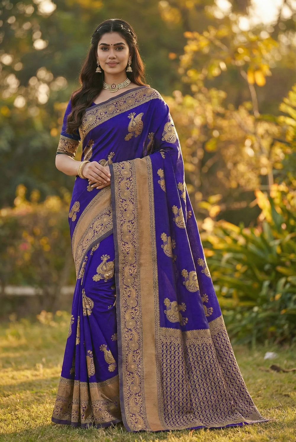 Royal Blue Jacquard Silk Saree